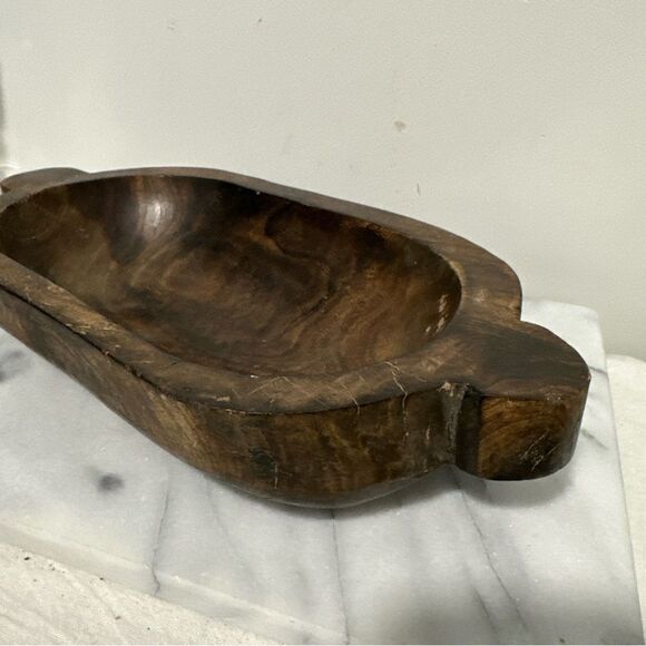 Rustic Wooden Serving Bowl trench bowl with handles solid wood - Picture 3 of 16